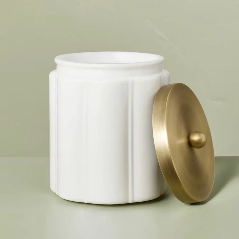 Hearth & Hand Small Milk Glass Bath Canister with Metal Lid Brass Finish